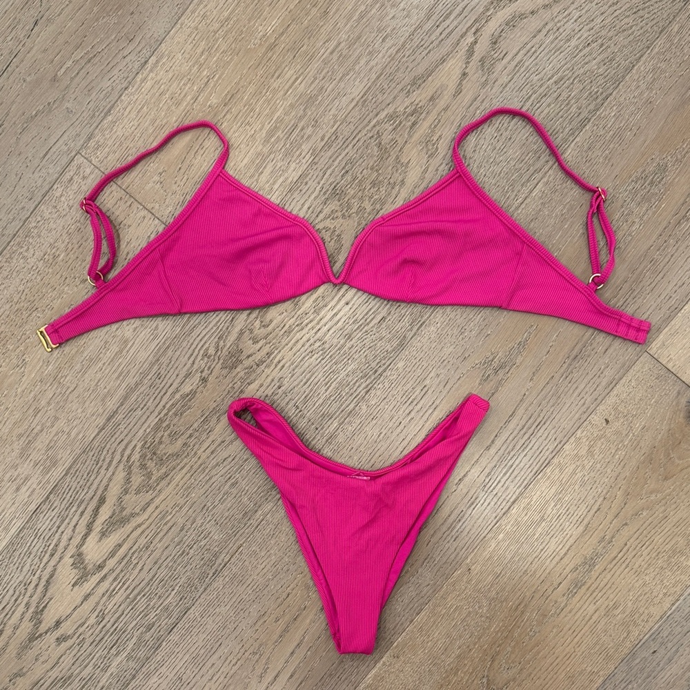L*space pink ribbed bikini set